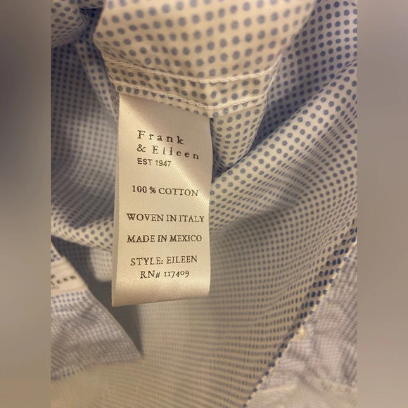 Frank & Eileen Eileen Button Down Long Sleeve Blue Polka Dot Size Small - Picture 4 of 7